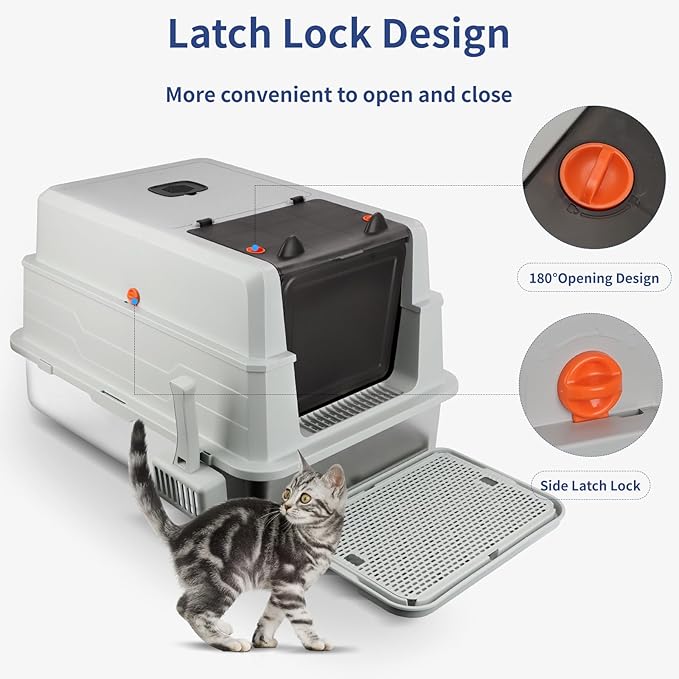 Extra Large Stainless Steel Litter Box with Lid, 28"L x 20"W x 17"H XXXL Enclosed Metal Cat Litter Box with Litter Scoop & Foot Pedal, Odor Control,Easy Cleaning for Big Cats, Multiple Cats