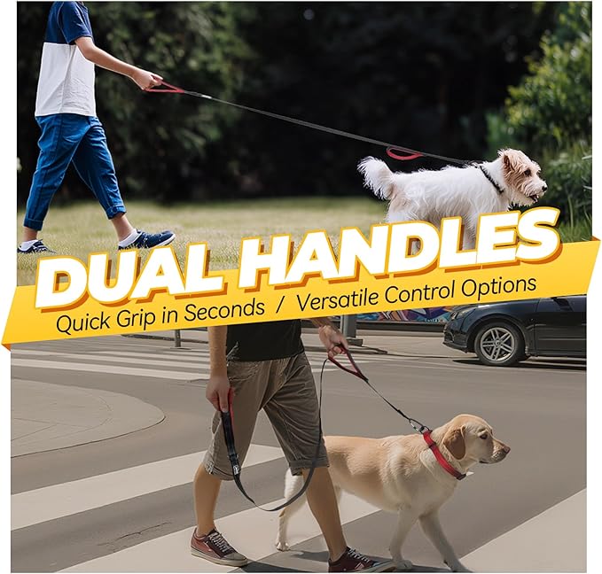 VIVAGLORY Dog Leash Lighthook Double Handle Dog Leash with Traffic Handle & Locking Carabiner for Walking & Training, Traffic Control Lightweight Carabiner for Puppy Pet, 5ft x 1in, Black