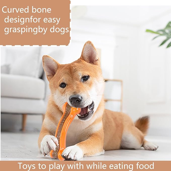 Dog Bones Chew Toys for Aggressive Chewers Large Breed, 2 Pack Real Beef Flavor,Indestructible Teething Chew Toys for Large/Medium/Small Breed,Tough Toy with Durable Nylon