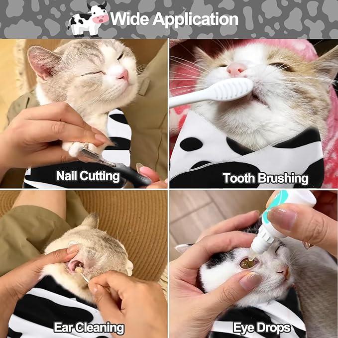 Mity rain Cat Grooming Supplies - Cat Wrap for Cutting Nails with Cat Nail Clipper, Cat Restraint for Nail Clipping to Anti-Runaway/Scratch/Bitten, Cat Swaddle Wrap for Calming & Holding Cat (Large)