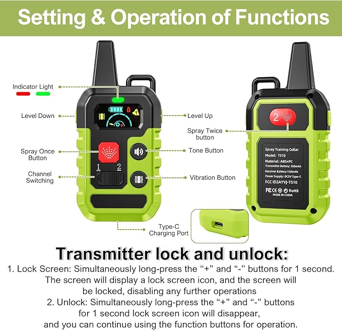 Citronella Training Collar for Dog [No Spray Refill] Spray Dog Training Collar with Beep/Vibration/Spray 4 Mode & 6 Adjustable Sensitivities IPX7 Waterproof Safer Bark Collar for L/M/S Dogs