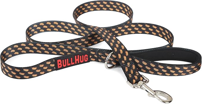 BULLHUG 6 FT Bulldog Leash with Padded Handle. Perfect for Bulldogs, French Bulldogs, Pugs & All Breeds. Leashes for Walking, Training Lead for Bulldogs (Hot Dog)