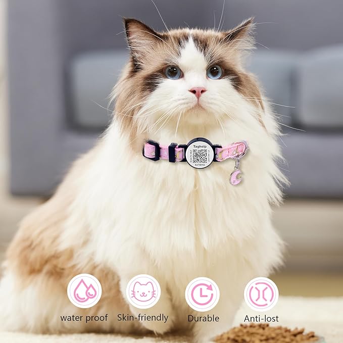 2 Pack Breakaway Cat Collars with QR Code ID Tag - Reflective Safety Collar with Night Visibility, with Bell Moons Stars Cute Kitty Safe Kitten,Adjustable Design for Indoor Outdoor Cats (Black)