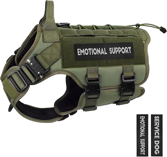 PETNANNY Tactical Service Dog Vest - No-Pull Emotional Support Harness with Hook & Loop Patches & Molle System for Training & Hunting (Green, X-Large)