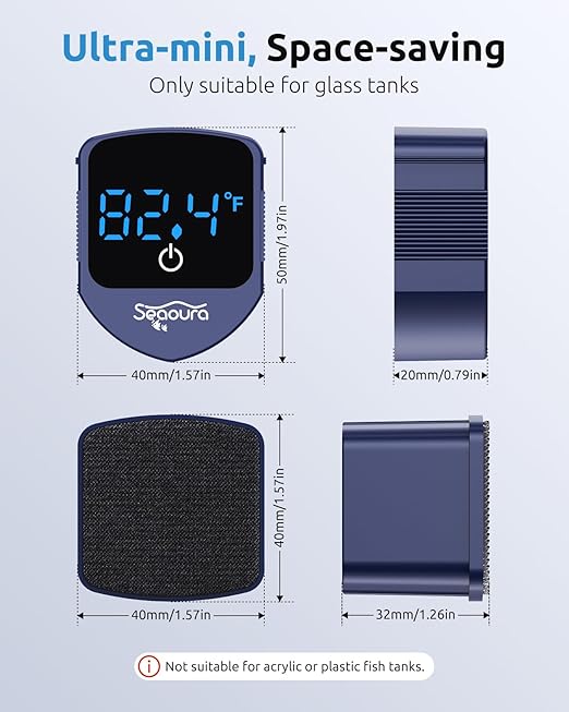 Aquarium Magnetic Cleaner with Thermometer, Fish Aquariums Mini Magnet Brush Only for Glass Tank,Tiny Magnets Clean Floating Cleaning ToolAlgae Scrapers(Blue)