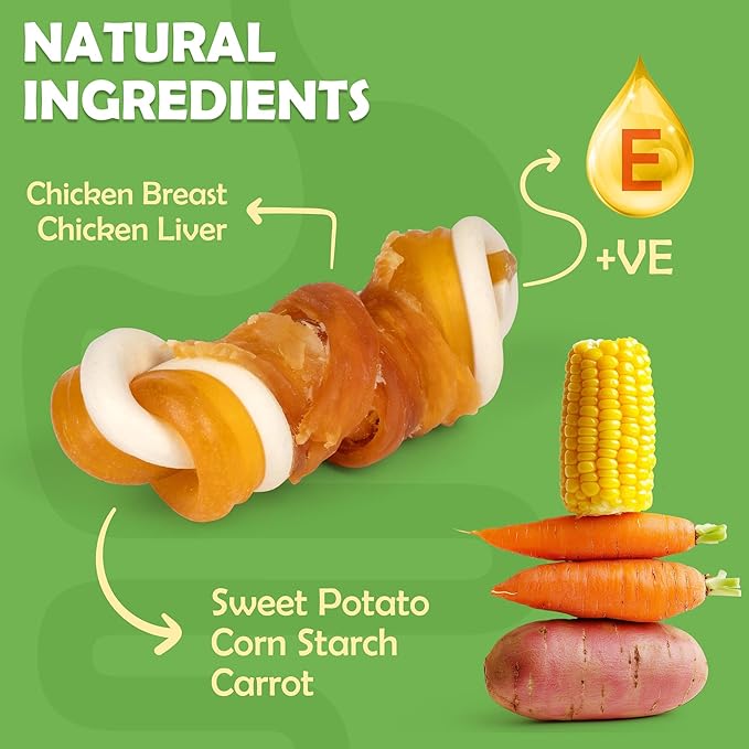 MON2SUN 2.5" Rawhide Free Dog Treats with Mixed Vegetables, Chicken Wrapped Mini Knot Bones for Small Dogs, Healthy Snacks for Balanced Nutrition, 10.6oz