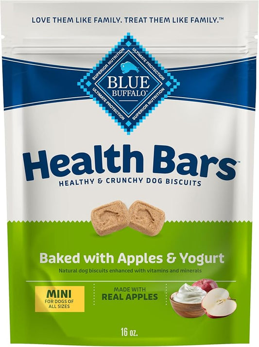 Blue Buffalo Health Bars Mini Crunchy Dog Biscuits, Oven-Baked with Natural Ingredients, Apples & Yogurt, 16-oz Bag