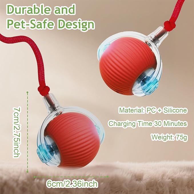 Interactive Cat Toys Balls for Indoor Cats, 2025 New Motion Activated Cat Balls with 360° Smart Automatic Rolling Moving for Bored Kitten Pet Cats Dogs (Red)