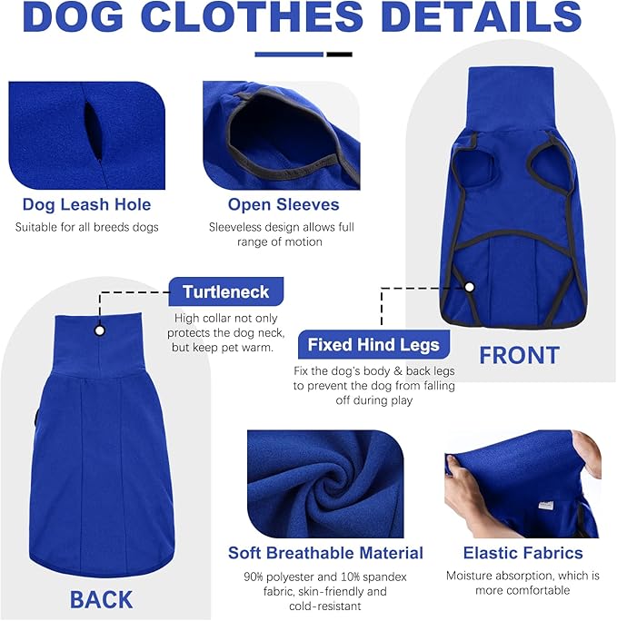 ROZKITCH Dog Winter Coat Soft Pullover Pajamas, Pet Windproof Warm Cold Weather Jacket Vest Cozy Onesie Jumpsuit Apparel Outfit Clothes for Small, Medium, Large Dogs Walking Hiking Travel Sleep Blue