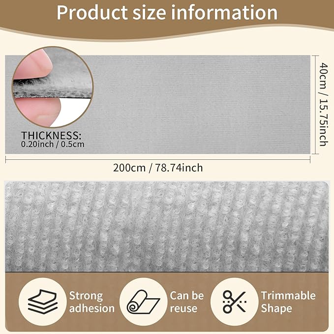78.7"x15.8" Cat Scratch Mat,Adhesive Cat Scratch Pad for Furniture,DIY Cats Scratch Furniture Protector for Furniture,Sofa,Couch,Covering Cat Scratching Post Replacement Pads,Light Grey