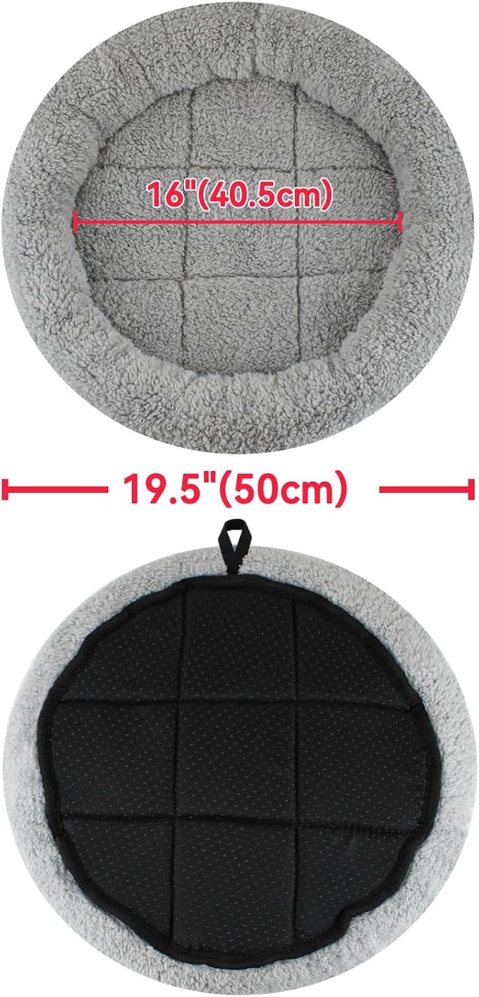 PETLESO Large Cat Bed Mat 19.5" Round Pad with Pillow Around, Soft Warm Plush Cushion for Small to Medium Dogs Cats Sleep/Nap, Neck Protection Mattress, Non-Slip Washable, Large