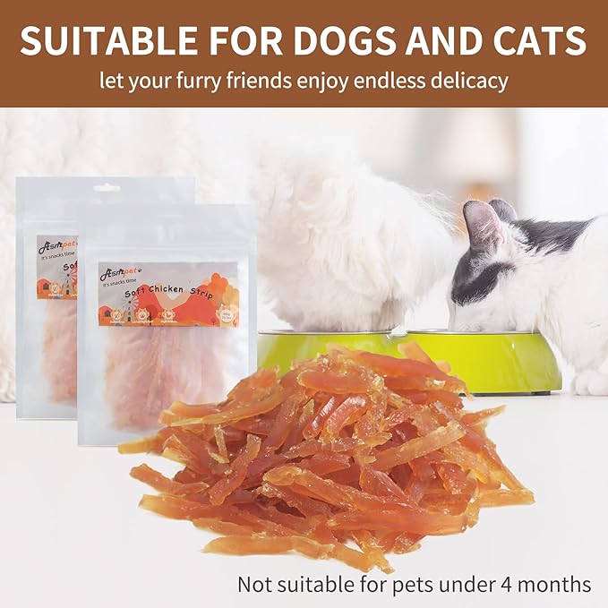 ASMPET Dog and Cat Treats, Chicken Strips, Grain Free Soft Chewy Training Rewards 10.6 OZ