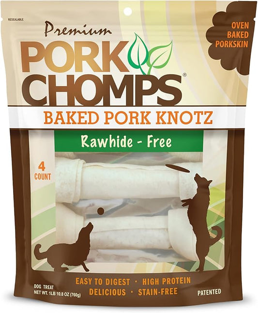 Pork Chomps Baked Pork Skin Dog Chews, 11-inch Knots, 4 Count