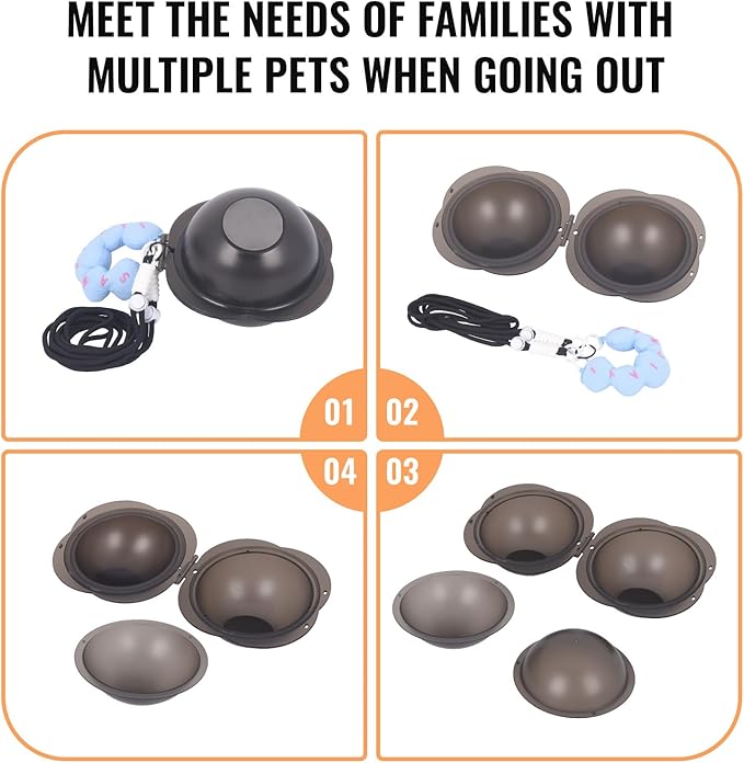 Portable Dog Bowls Travel Pet Bowls Food and Water Feeder, Pet Cats Puppies Feeding Watering Dish for Walking, Parking, Traveling, Camping (Grey)