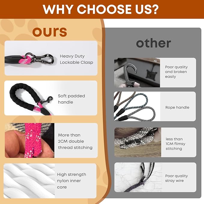 (2 Pack) Long Dog Leash for Dog Training 30FT, Lockable Hook Heavy Duty Dog Lead Tie Out Rope for Large Medium Small Dogs Outside Walking, Playing, Camping, or Yard(Black&Pink)