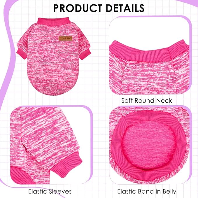 3 Pack Dog Sweaters for Small Dogs Girl Boy Winter Fleece Clothes Warm Soft Dog Sweatshirt Outfit for Dogs Cats Pet Apparel (Pink+Rose+Purple, Small)