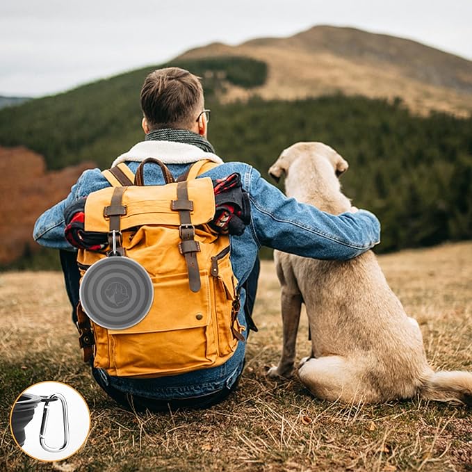 SLSON Dog Bowls Pet Collapsible Bowl with Cover Lids,2 Pack Dog Travel Bowls Portable Foldable Cat Water Dish Bowl for Pets Walking Parking Camping (Black and Black, Large)