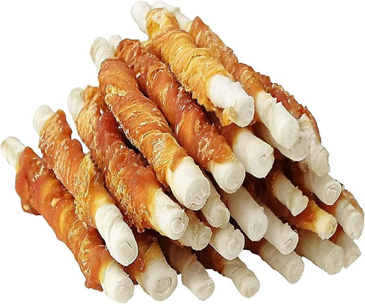 MON2SUN Dog Treats, 5 Inch Rawhide Twist Chicken Hide Sticks, Suitable for Puppy and Small Dogs, 5 Inch (Chicken, Pack of 25)