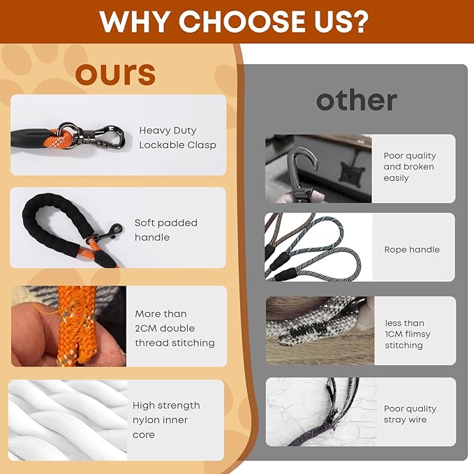 100FT Extra Long Dog Leash for Dog Training, Reflective Dogs Leash with Lockable Hook, Heavy Duty Dog Lead Tie Out Rope for Large Medium Small Dogs Outside Walking, Playing, Camping, or Yard Orange