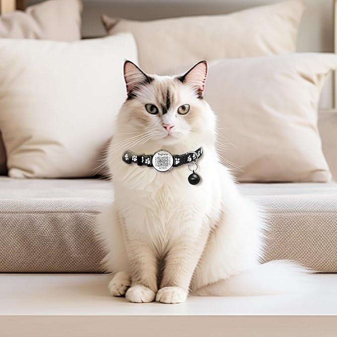 2 Pack Breakaway Cat Collars with QR Code ID Tag - No App Needed Smart Reflective Safety Collar with Silent Bell for All Cats (Blue)