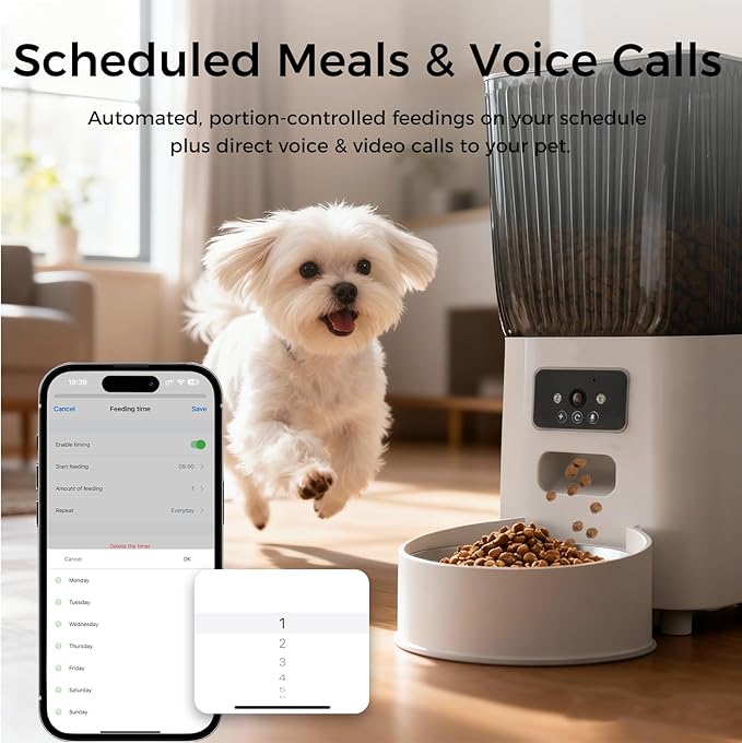 Automatic Cat Feeder with Camera, 5L Smart Dog Food Dispenser with App Control, 1080P Night Vision, Two-Way Audio. 22 Cups Large Hopper, Motion Detection, Timer (5L Single Bowl)