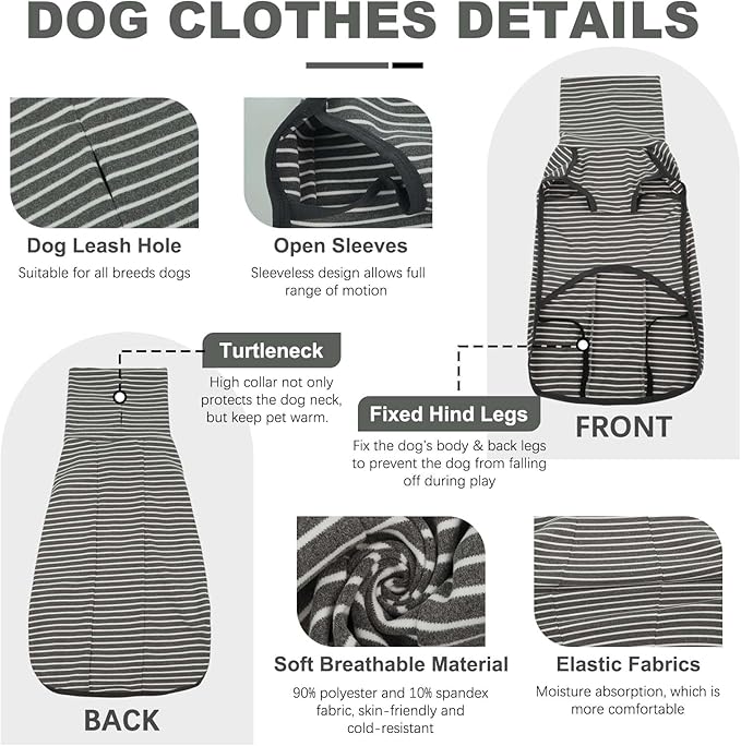 ROZKITCH Dog Winter Coat Soft Pullover Pajamas, Pet Windproof Warm Cold Weather Jacket Vest Cozy Jumpsuit Apparel Outfit Clothes for Small, Medium, Large Dogs Walking Hiking Travel Sleep Stripe S
