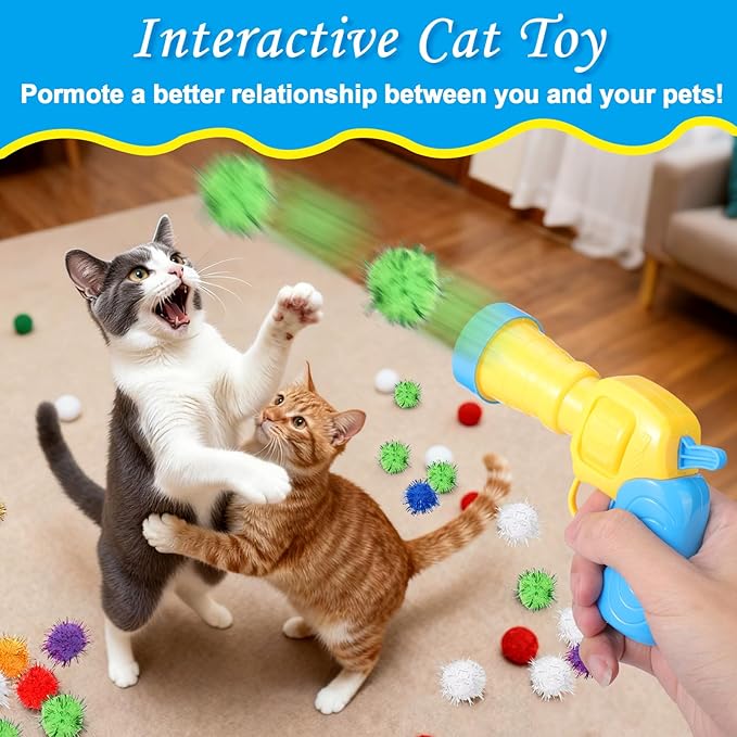 219PCS Cat Ball Pit with Balls, Interactive Toy for Indoor Bored Cats with Ball Launcher, Jingle Balls, Crinkle Balls, Springs, Pom Pom Balls, Cat Enrichment Toys, Kitten Toys for Self Playing