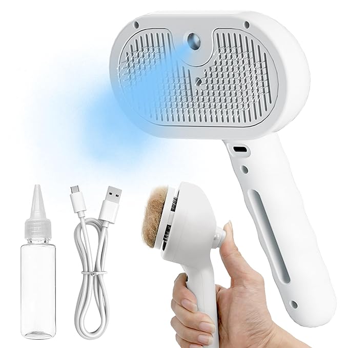Dog Steam Brush 3-in-1 Spray Bath Brush for Dog and Cat, Pet Hair Removal Comb for Long & Short Haired Pets, Self Cleaning Grooming Brush Can Help to Comb a Pet's Fur and Remove Fleas