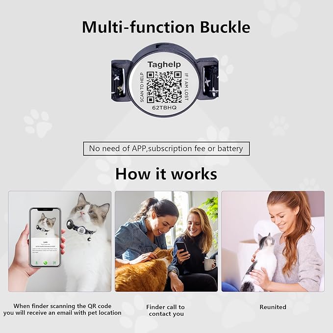 2 Pack Breakaway Cat Collars with QR Code ID Tag - Reflective Safety Collar with Night Visibility, with Bell Moons Stars Cute Kitty Safe Kitten,Adjustable Design for Indoor Outdoor Cats (Black)