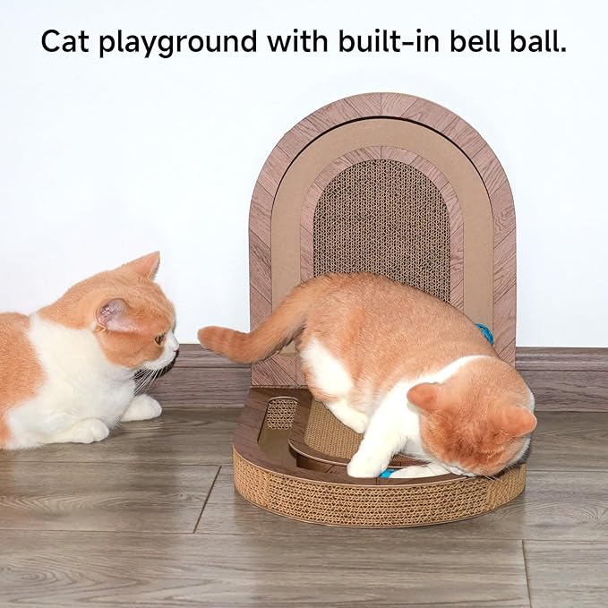 26" Cat Scratcher with Bells, Double Sided Interactive Toy - Encourages Healthy Scratching for Indoor Cats, Use on Floor, Wall or Couch