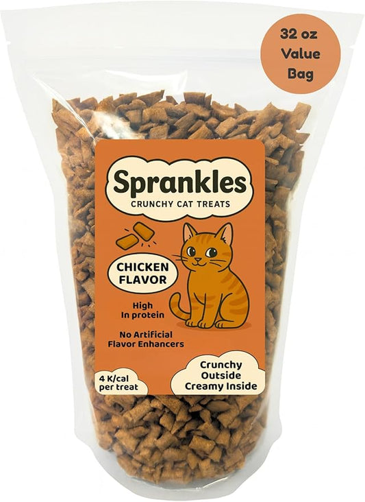Crunchy Cat Treats – Dual‐Texture Crunch & Creamy Soft Feline Snack Bites for All Life Stages, Great for Training Treat Value Bags (2 Pound, Chicken)