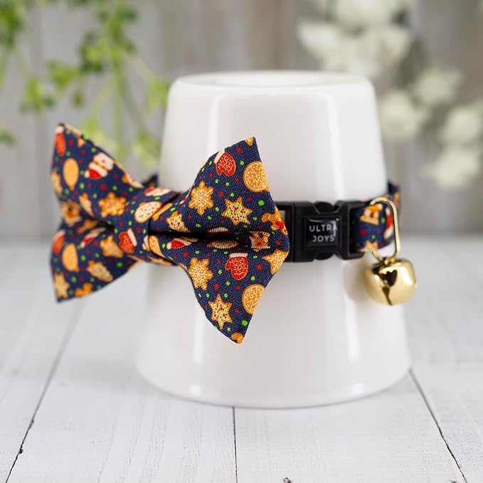 Ultra Joys Breakaway Cat Collar, Kittens - Boy & Girl Cat Collars with Bell & Bowtie Gingerbread Man Large
