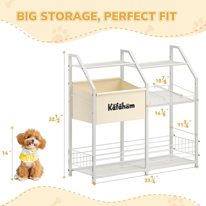 KAFAHOM Dog Toy Basket, Box Bin Storage, Cat Food Can Organizer, Large Pet Feeding Station with Storage Shelf, Dog Stuff Holder Chest Cabinet, Perfect Puppy Gift, Ultimate Pet Furniture & Essentials