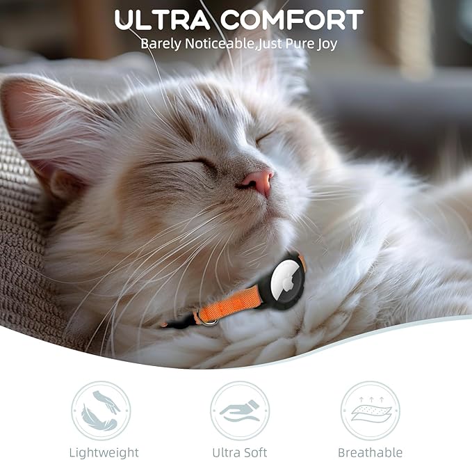 AirTag Cat Collars, Stretchy Collar with Apple AirTag Holder and Bell, Breakaway Ultra Design Elastic GPS Tracking Collars for Cats and Puppies, (7.5-12.5 Inch), Orange