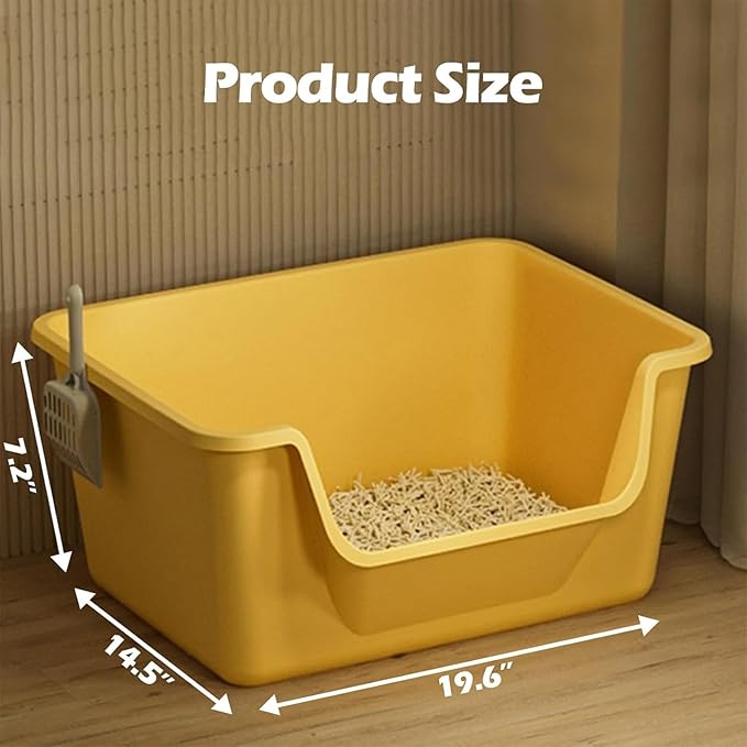 Large Cat Litter Box with High Sides,Cat Boxes for Indoor Cats,Cat Litter Pan for Kitty,Litter Box with Low Entry,Easy to Clean,Anti-Splashing(Yellow)