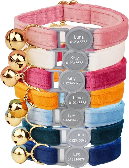 Personalized Breakaway Cat Collar with Name Engraved, Quick Release Kitten Collar, Soft, Adjustable (Velvet)
