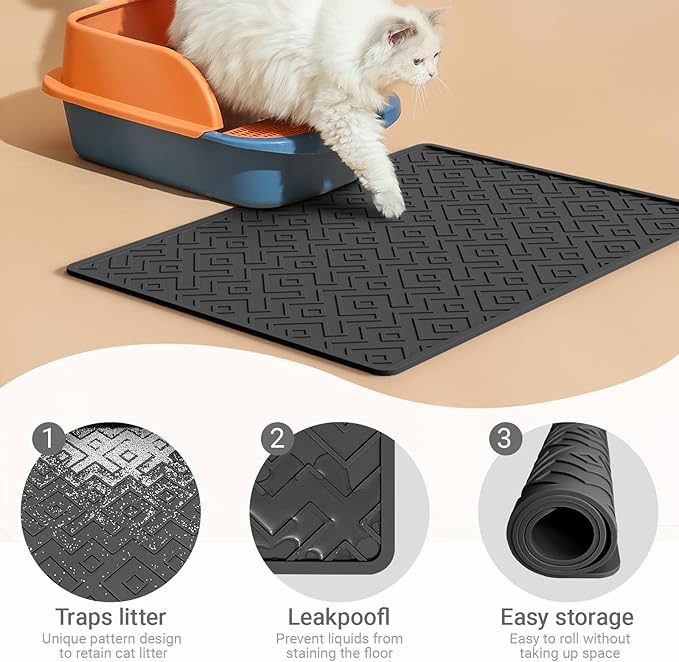 Cat Litter Mat 28"x20" – Large Silicone Litter Trapping Mat, Waterproof, Non-Slip, Easy to Clean, Soft & Durable Floor Mat for Cats & Pets