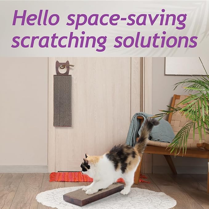 Necoichi Cardboard Hang & Scratch Doorknob Cat Scratcherfor Indoor Cats - Cat Scratching Board, Cat Scratch Pad Lounger with Reversible Usability and Extra Comfort for Wall (Dark Cherry)