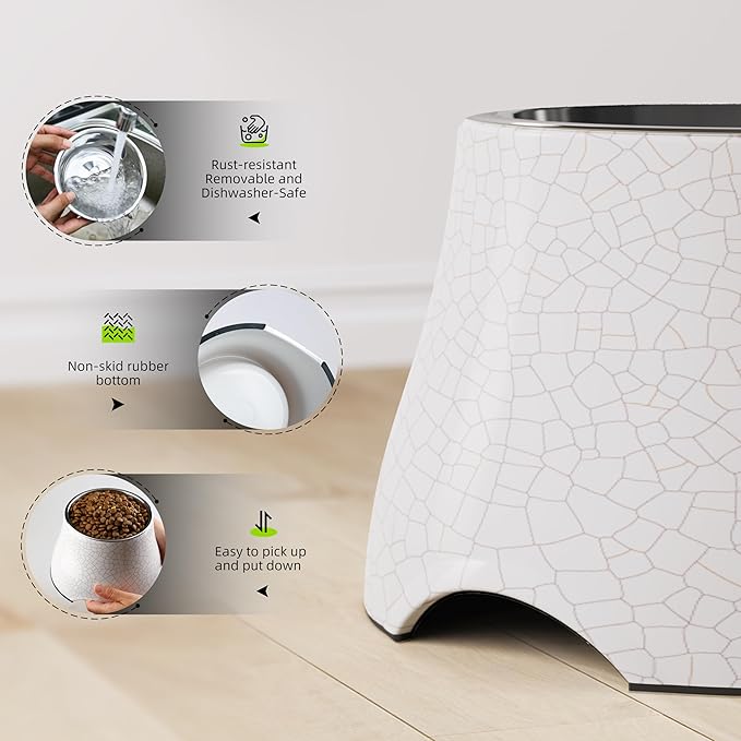 Elevated Dog Bowls with Stainless Steel Bowl, Prevention of Vertebrae Disease Dog Food Bowl, Non-Slip and High Capacity Pet Bowls Crackle Design S/1 Cup