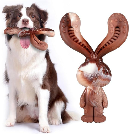 Indestructible Dog Toys for Aggressive Chewers, Tough and Durable Chew Toys for Large Medium Dogs, Interactive Dog Chew Toys to Keep Them Busy (A Rabbit)