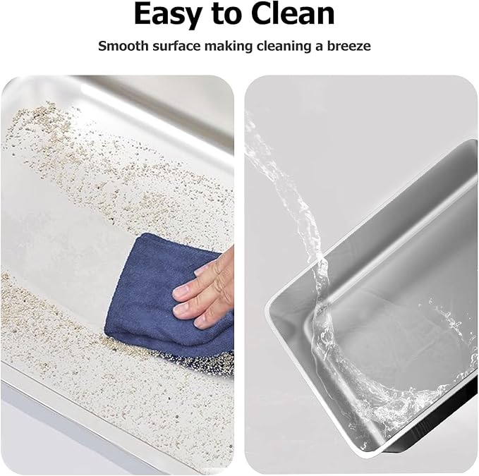 Stainless Steel Cat Litter Box, Large Metal Litterbox, XL Stainless Steel Litter Tray Pan for Big Cats, 23.6" Lx15.7 W x5.9 H, No Odor Absorption, Easy to Clean, Rustproof, Leakproof
