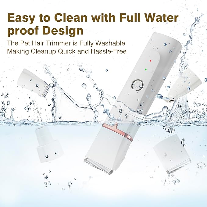 4-in-1 Dog Grooming Clippers Kit-Quiet Dog Nail Grinder & Paw Trimmer,USB-C Rechargeable Cordless Low Noise IPX4 Waterproof Pet Clippers for Small Dogs & Cats,6 Guide Combs