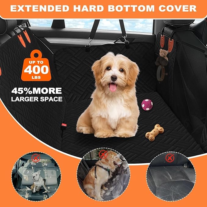 XTMZ Dog Car Seat Cover for Back Seat, Hard Bottom Back Seat Extender for Dogs - Supports 400lbs, Back Seat Pet Cover, Dog Hammock for Car SUV and Trucks