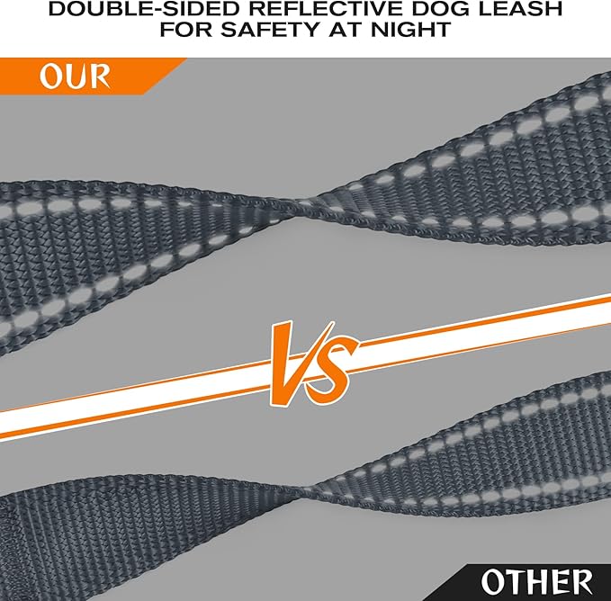 Joytale Dog Leash Heavy Duty for Large Dogs That Pull, Double Handle for Traffic Control, Double-Sided Reflective Leashes for Large Medium Dogs Night Safety, 6FT, Gray