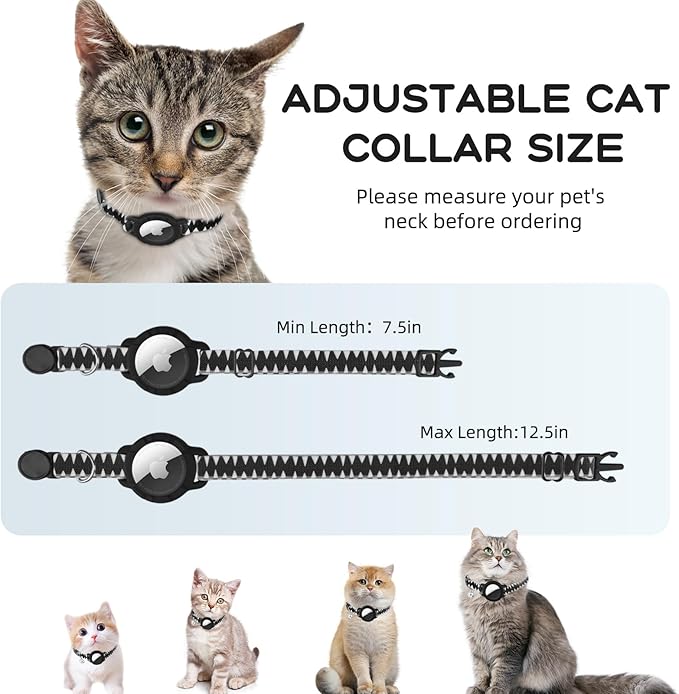 AirTag Cat Collars, Stretchy Collar with Apple AirTag Holder and Bell, Breakaway Ultra Design Elastic GPS Tracking Collars for Cats and Puppies, (7.5-12.5 Inch), Shark Pattern