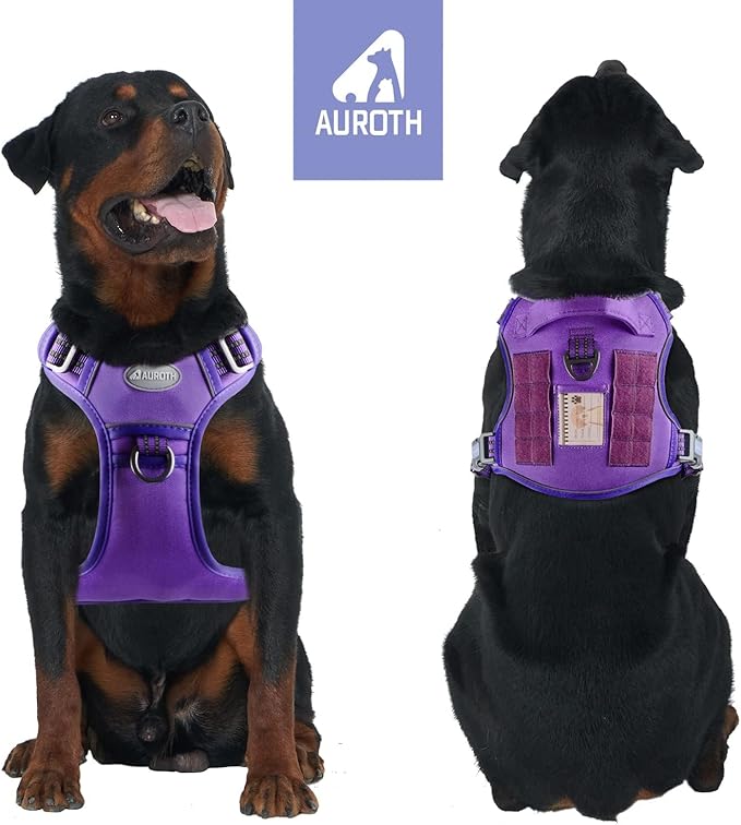 AUROTH Tactical Dog Harness for Large Dogs No Pull Adjustable Pet Harness Reflective K9 Working Training Easy Control Pet Vest Military Service Dog Harnesses Purple XL