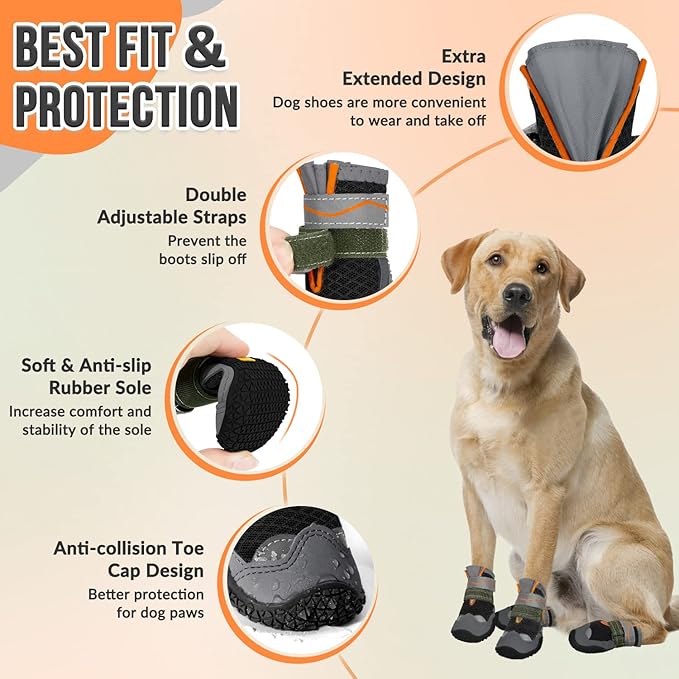 SlowTon Dog Shoes for Large Small Medium Dogs - Breathable Dog Boots for Summer Hot Pavement, Paw Protector for Outdoor Walking Winter Snow, Anti-Slip Rubber Dog Booties for Hardwood Floor (B, 4)