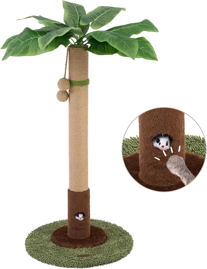 35" Tall Cat Scratching Post, Cat Scratcher for Indoor Cats, Sisal Rope Scratch Post with Hanging Ball and Cat Toys for Kitten Adult Cats