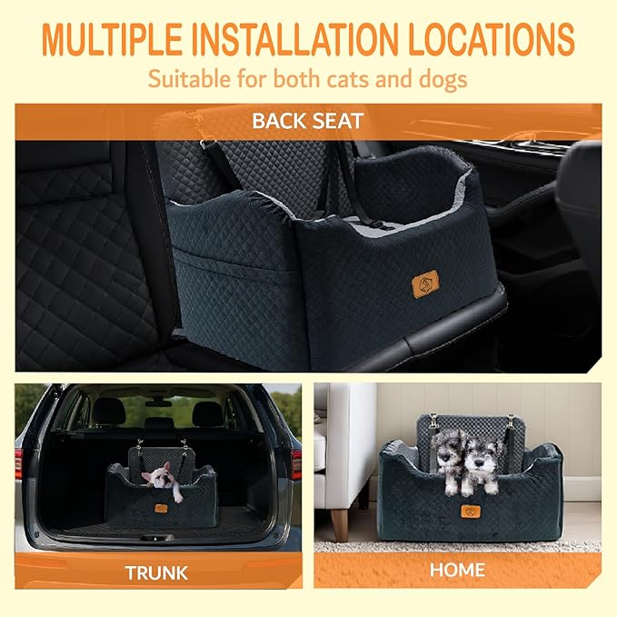 Thick High-Density Sponge Large Dog Car Seat, Comfortable Booster Seats for Large Dogs Under 65lbs,Travel Pet Beds in-Vehicle, Detachable and Washable Car Bed for Pets with 2 Adjustable Seatbelt