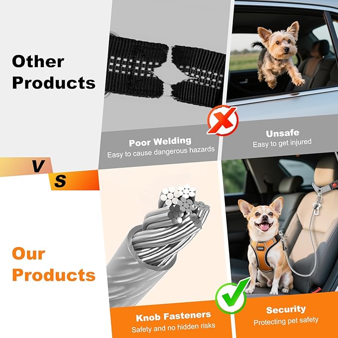 Dog Seat Belt for Car,Chew Proof Dog Car Seat Belt,2 in 1 Car Harness for Dogs Safety Seat Belt,Heavy Duty Pet Seat Belt for Medium & Large Dogs Chewer